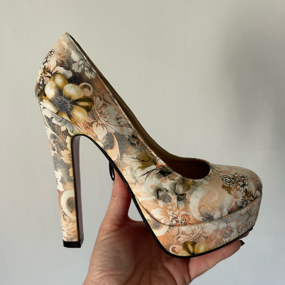 Cream, floral, print heels